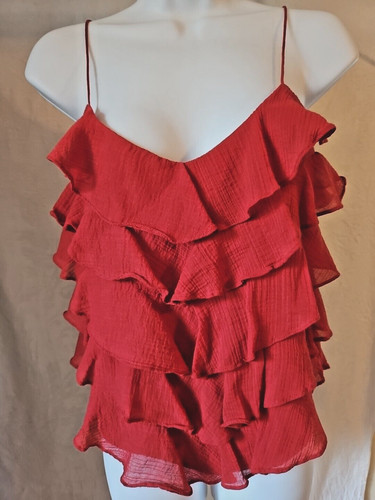 LAUREN RALPH LAUREN Ralph Lauren Black Label S Red Cotton Strapy Ruffeled Tiered Tank Top Fun Flirty