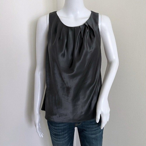 Lauren Ralph Lauren Women's Tank Size 4 Silk Pewter Grey Pleated Neckline