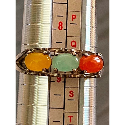 Vintage Avon 3 Stone Cabochon Ring Jewel Tone Glass Look Open Work Size 8.75