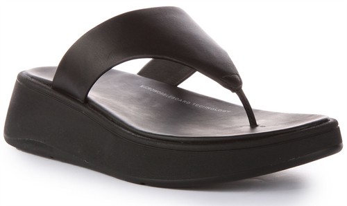 Fitflop Toe Post F Mode Luxe Leather Flatform Sandal Black Womens US 5   10