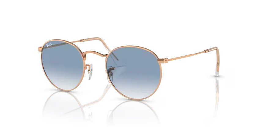 Ray Ban Round Metal Sunglasses Rose Gold Frame Blue Lens RB3447 92023F