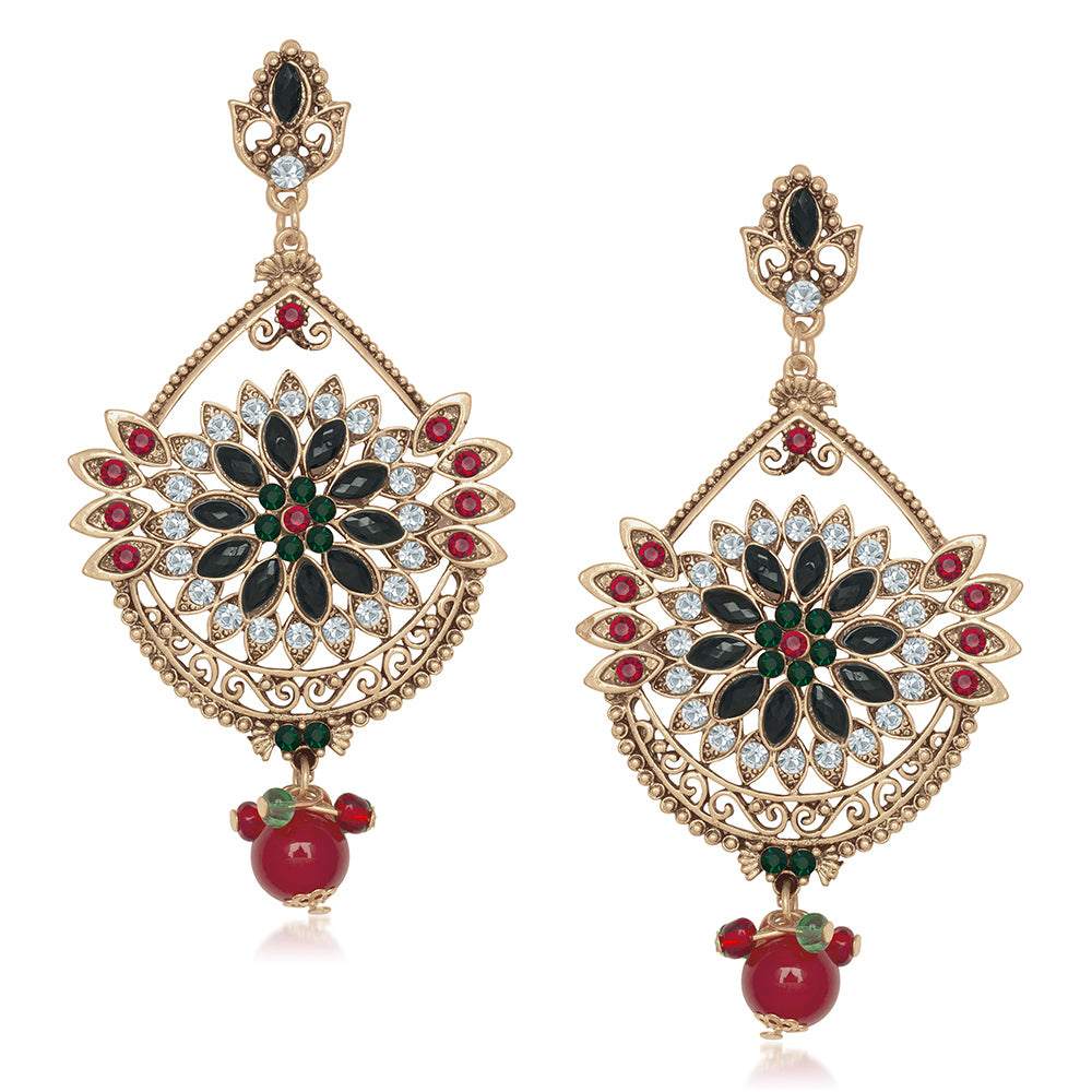 Hania Jewels Gold Plated Austrin Stone Dangler Earrings
