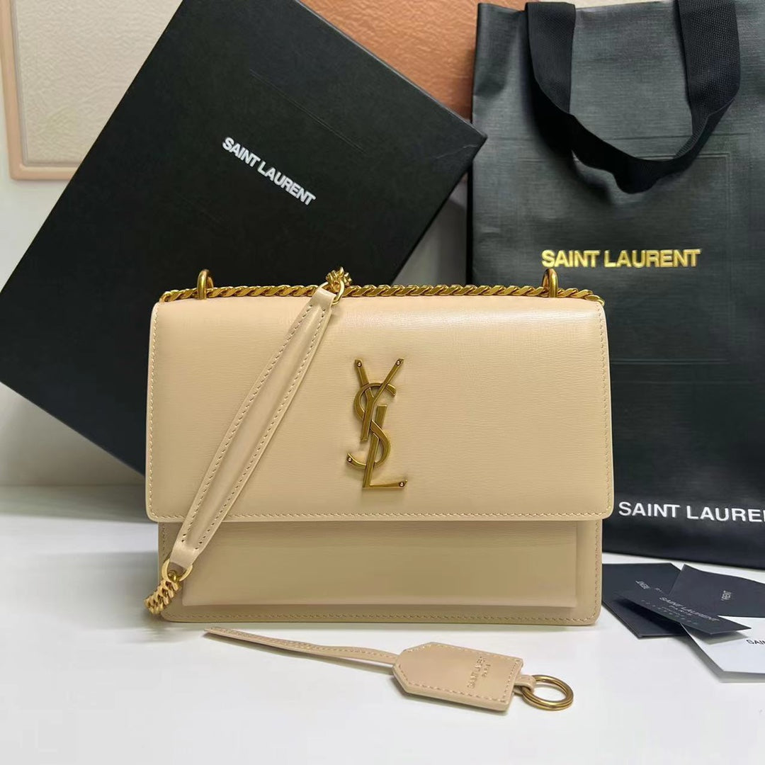 YSL BAG SUNSET MEDIUM 22 IN BEIGE CALFSKIN GOLD HARDWARE