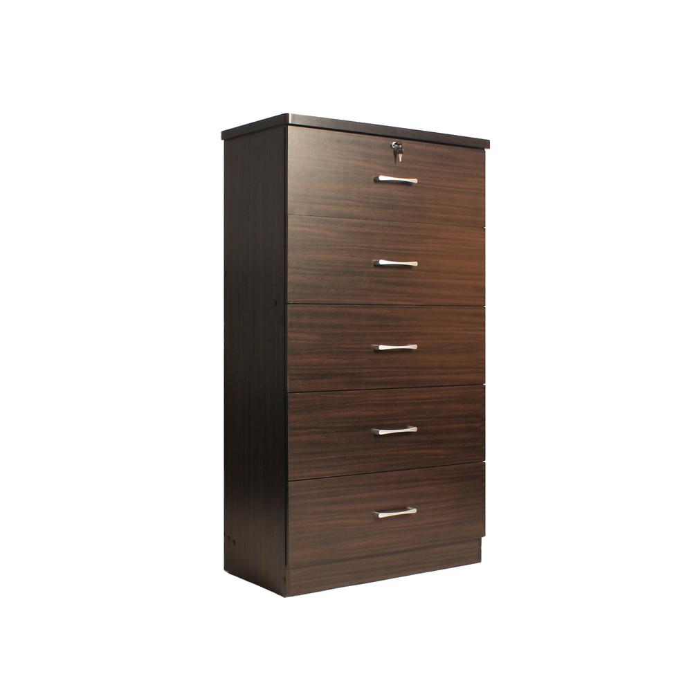 2736 Better Home Products Olivia Wooden Tall 5 Drawer Chest Bedroom Dresser