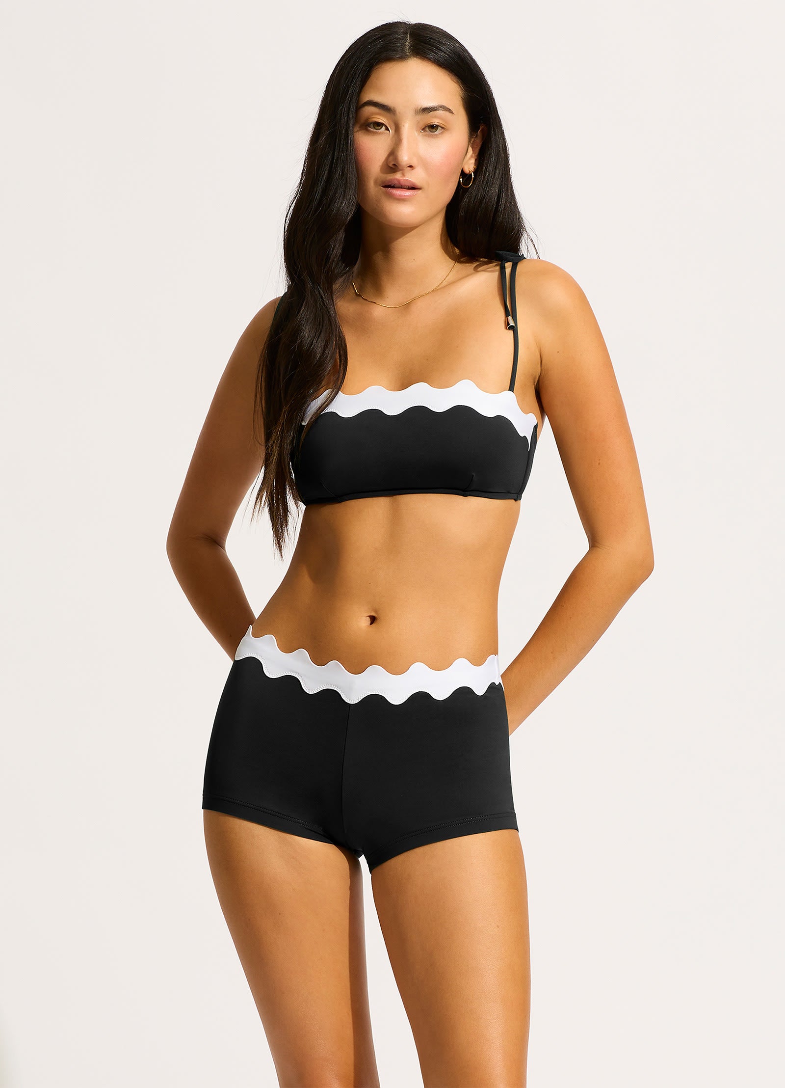 SEAFOLLY LADIES Gia Ric Rac Bustier Bandeau Bikini Top   Black