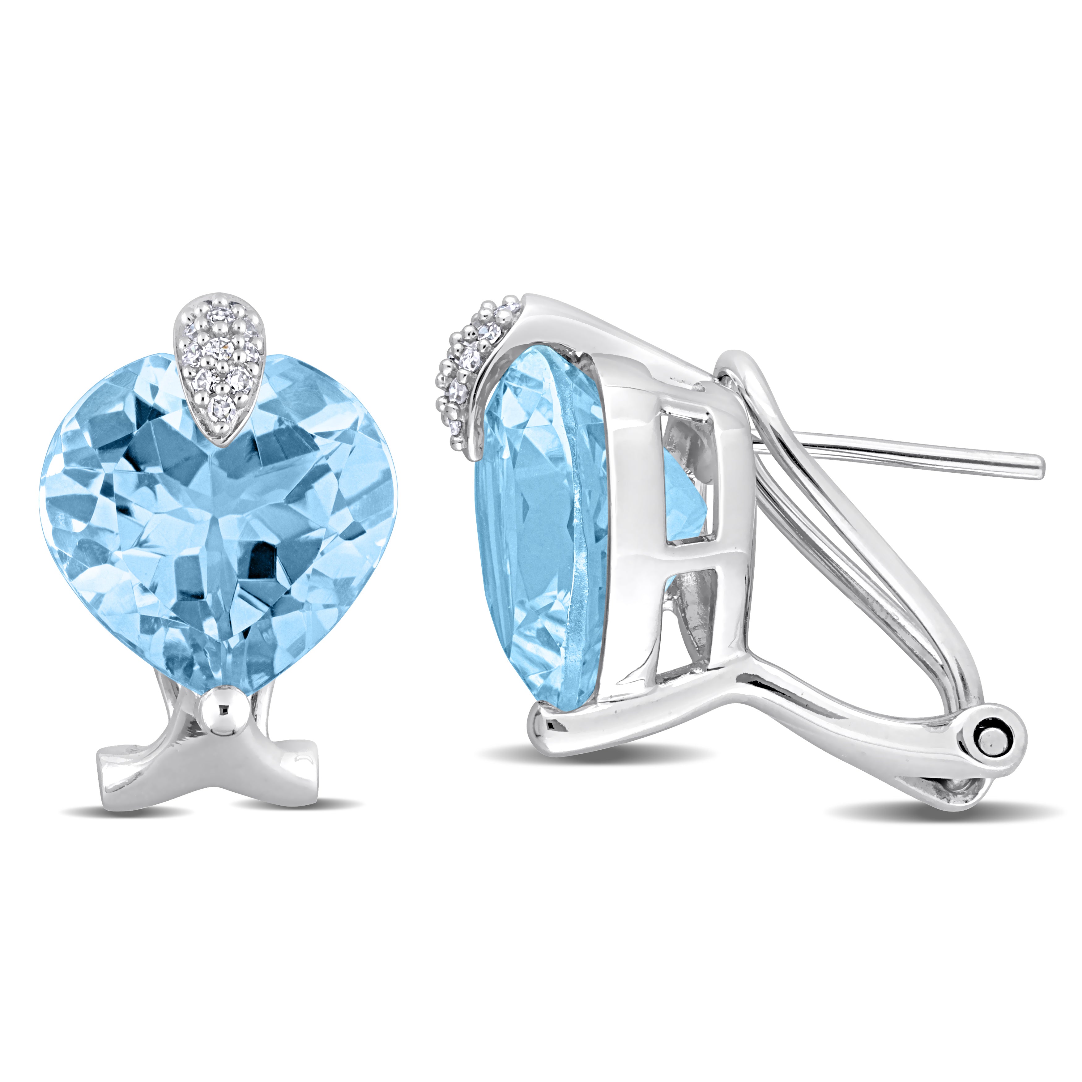 2313 Mimi & Max Womens 18ct TGW Heart Cut Sky Blue Topaz and 1 10ct TDW Diamond Leverback Earrings in 14k White Gold