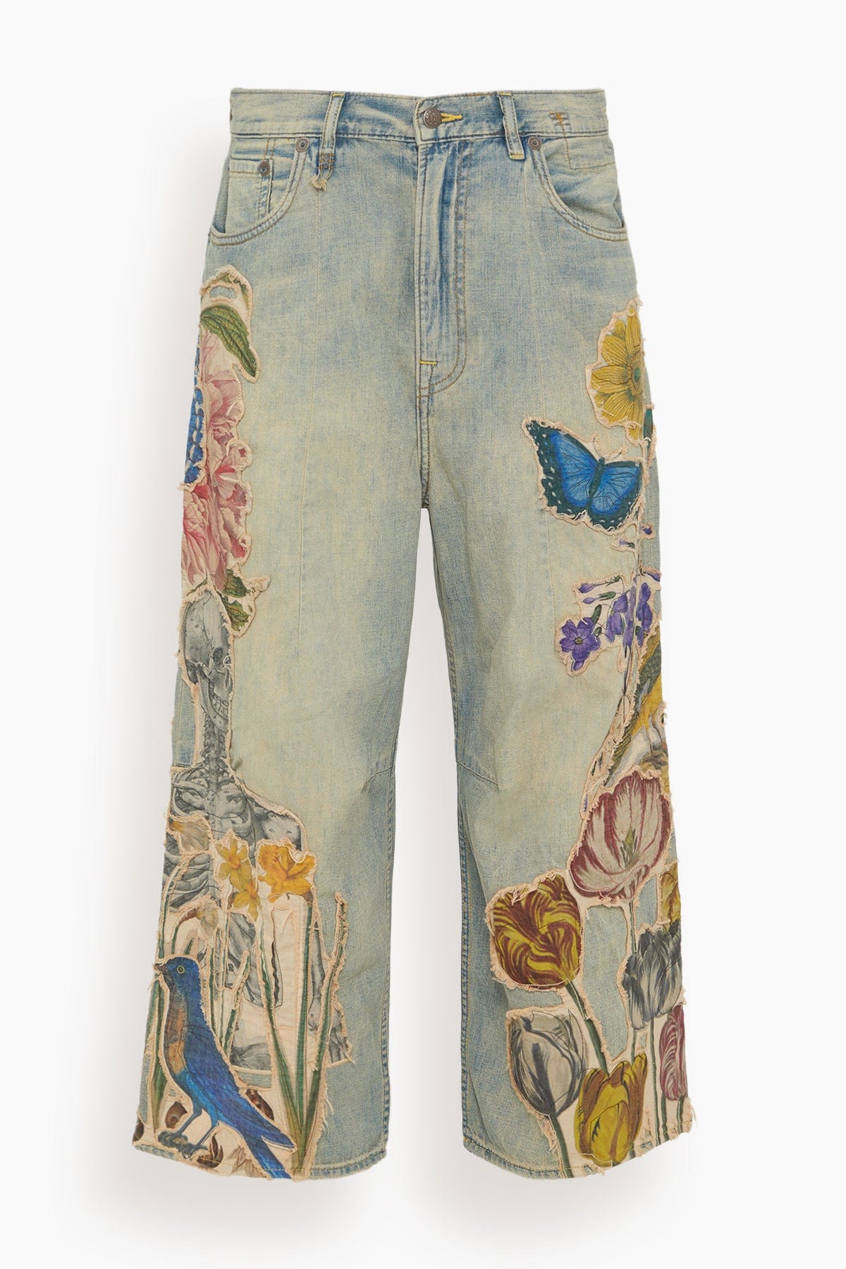 R13 Articulated Knee Cropped Jean in Applique Denim