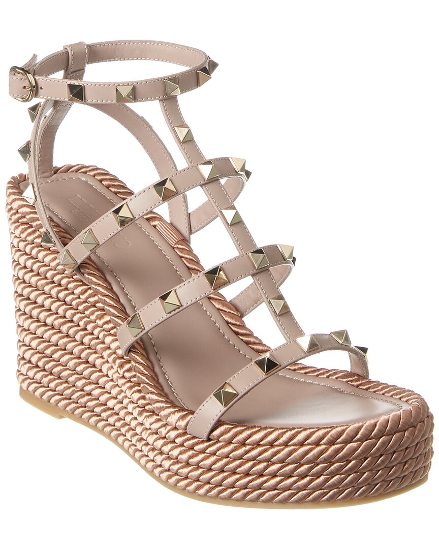 2000 Valentino Rockstud 95 Leather Wedge Sandal