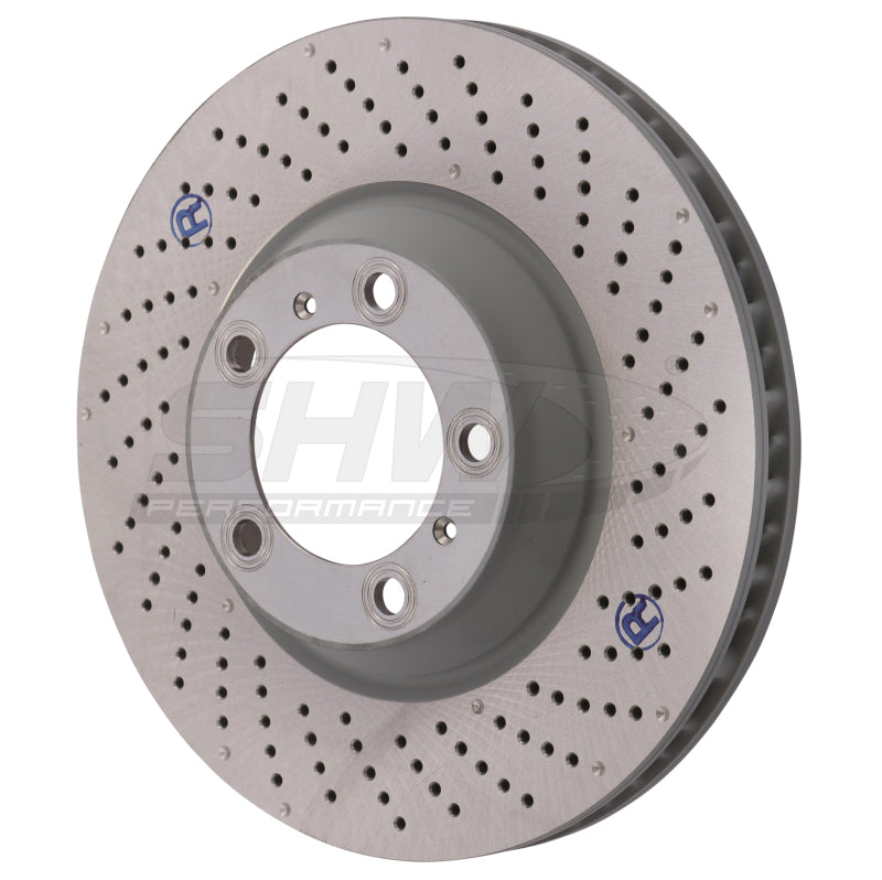 SHW PERFORMANCE SHW 09 13 Porsche 911 Turbo w/Center Lock w/o Ceramic Brake Right Frt Drill Dimp Rotor (99735140602)