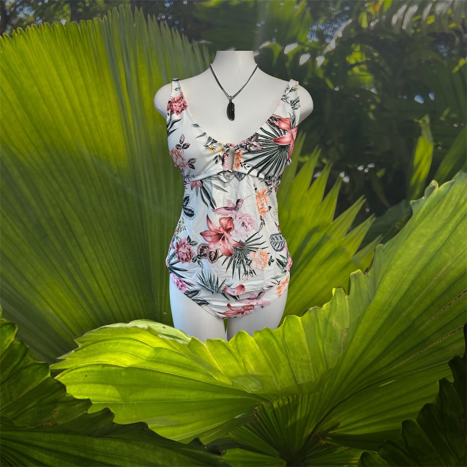 MOSAIC Morning Blossom Tankini Tank Rem Cup W/Ring   Off White Blossom
