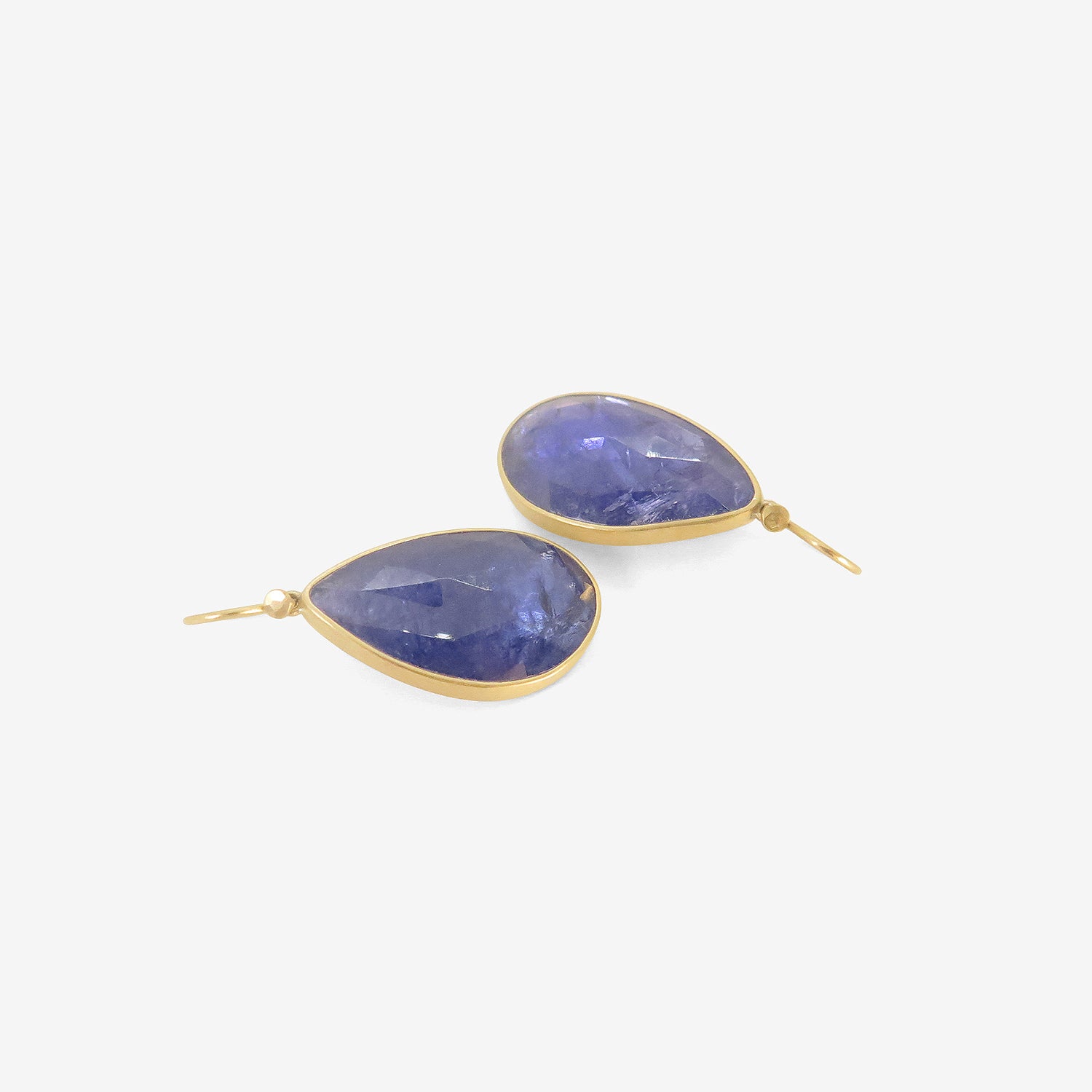 LOLA BROOKS 18K & LARGE ROSE CUT TANZANITE PEBBLE DROP EARRINGS  27.95CT