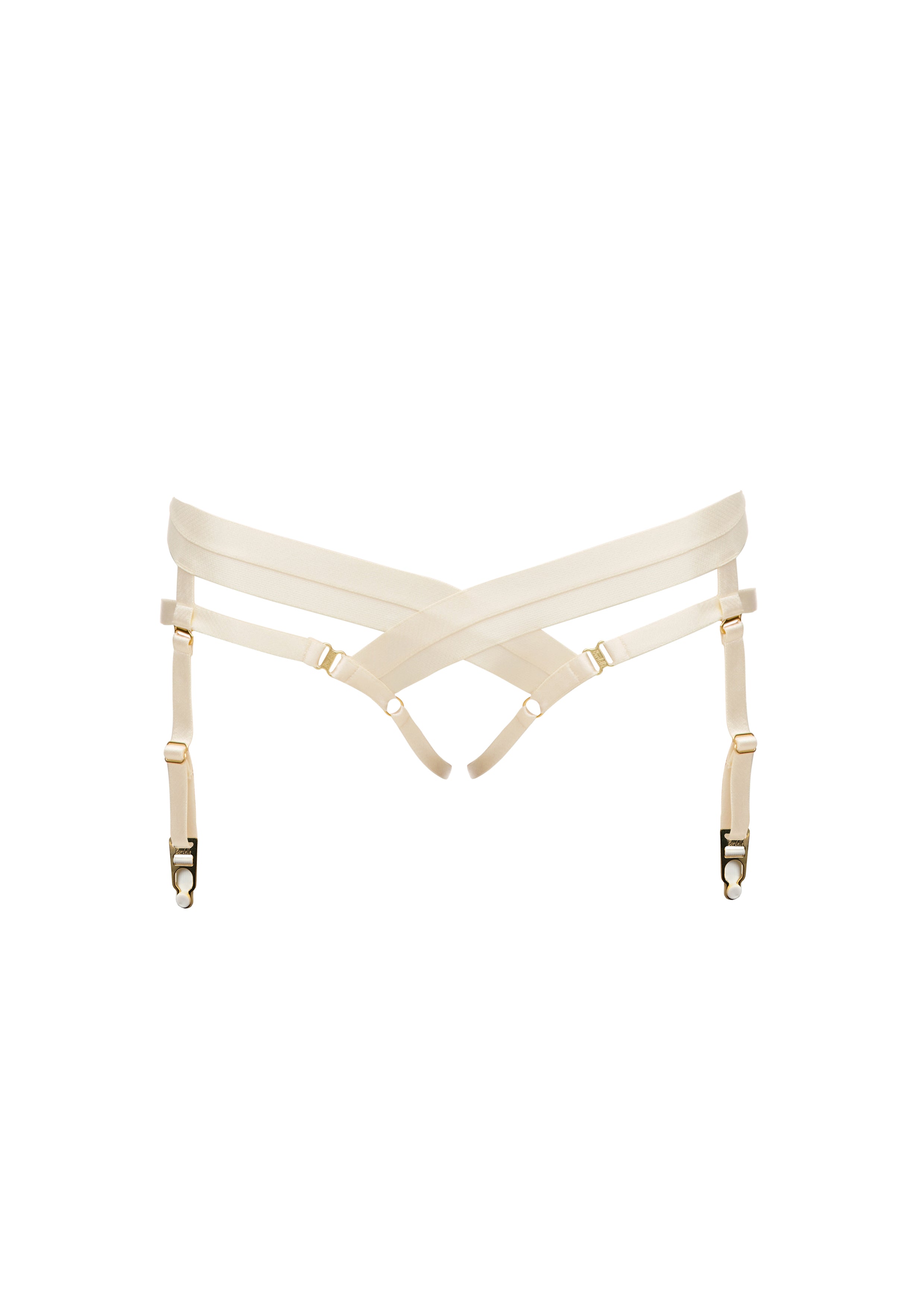 Bordelle Signature Satin Bondage Harness Open Back Cream Brief