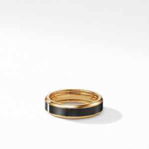 DAVID YURMAN BEVELED BAND RING IN 18K YELLOW GOLD WITH BLACK TITANIUM