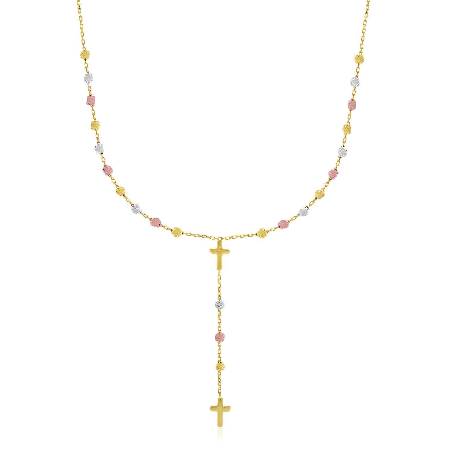 RCJ 14k Tri Color Gold Rosary Chain Necklace