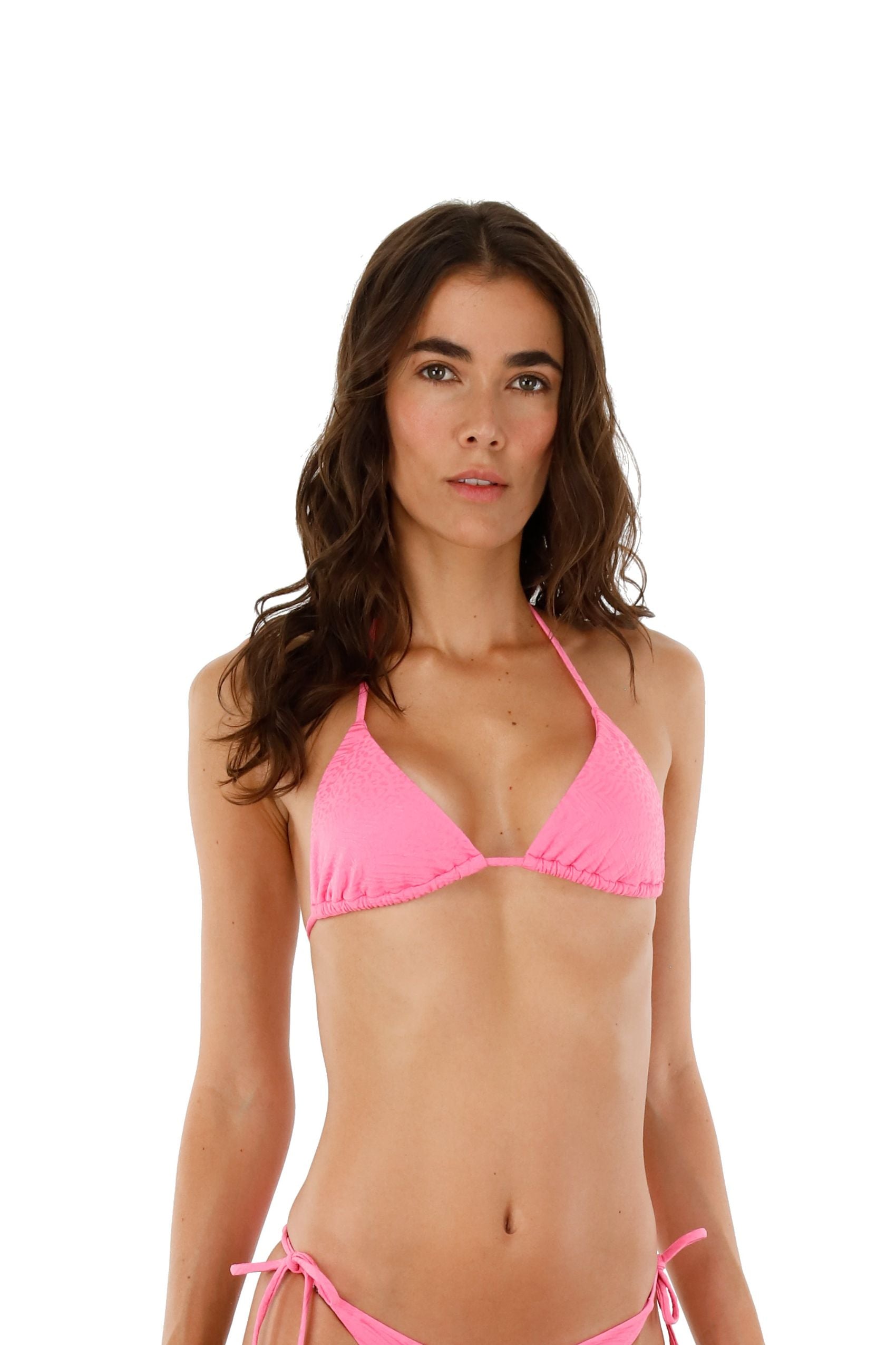MALAI SWIMWEAR   COL Textured Positano Sunny Pink Basal Triangle Top