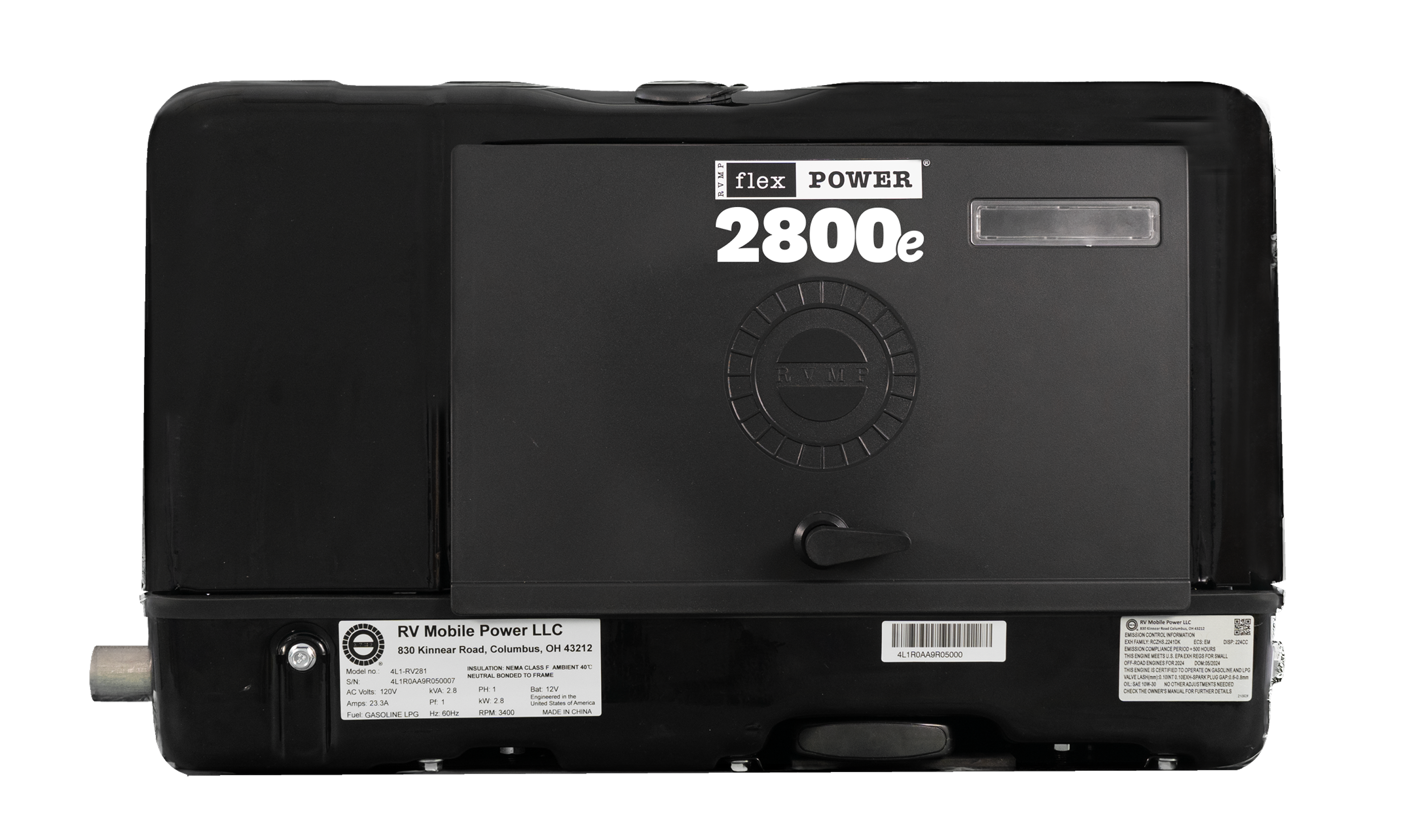 RVMP Flex Power® 2800e   2800 Watt Dual Fuel Installed RV Generator