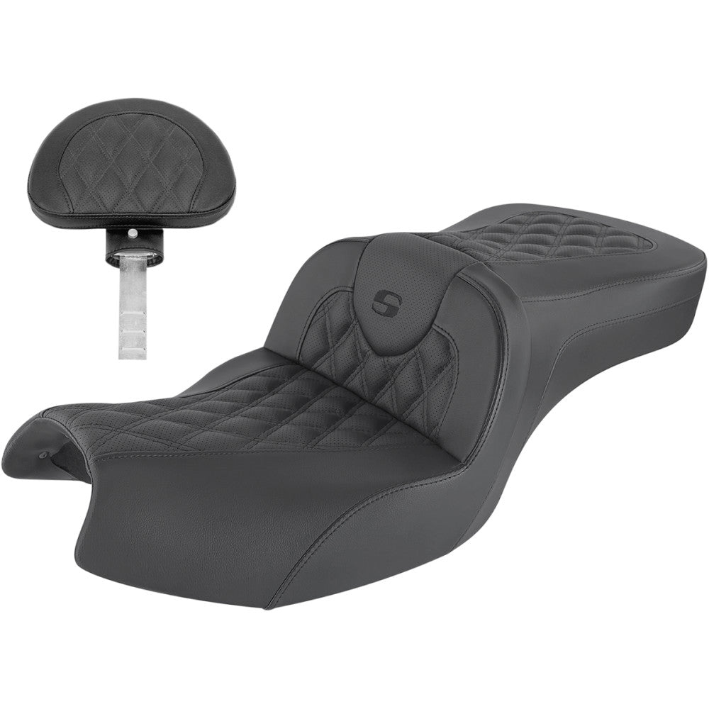 Saddlemen Roadsofa Seat   With Backrest   Full Lattice Stitch   Black   Indian   For: Indian   Challenger