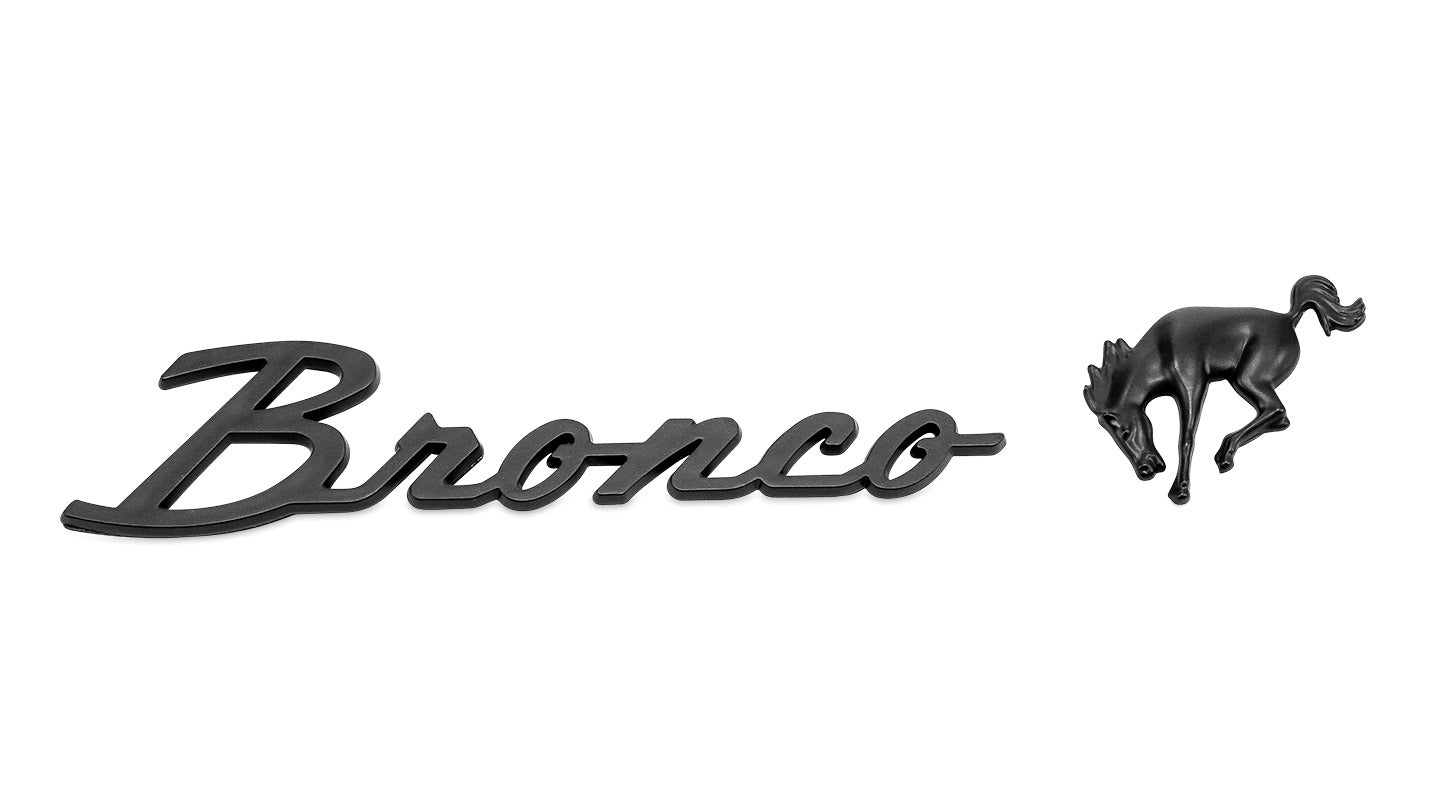 TOMS OFFROAD Bronco Script & Horse Emblem Set, Black, Adhesive Backed