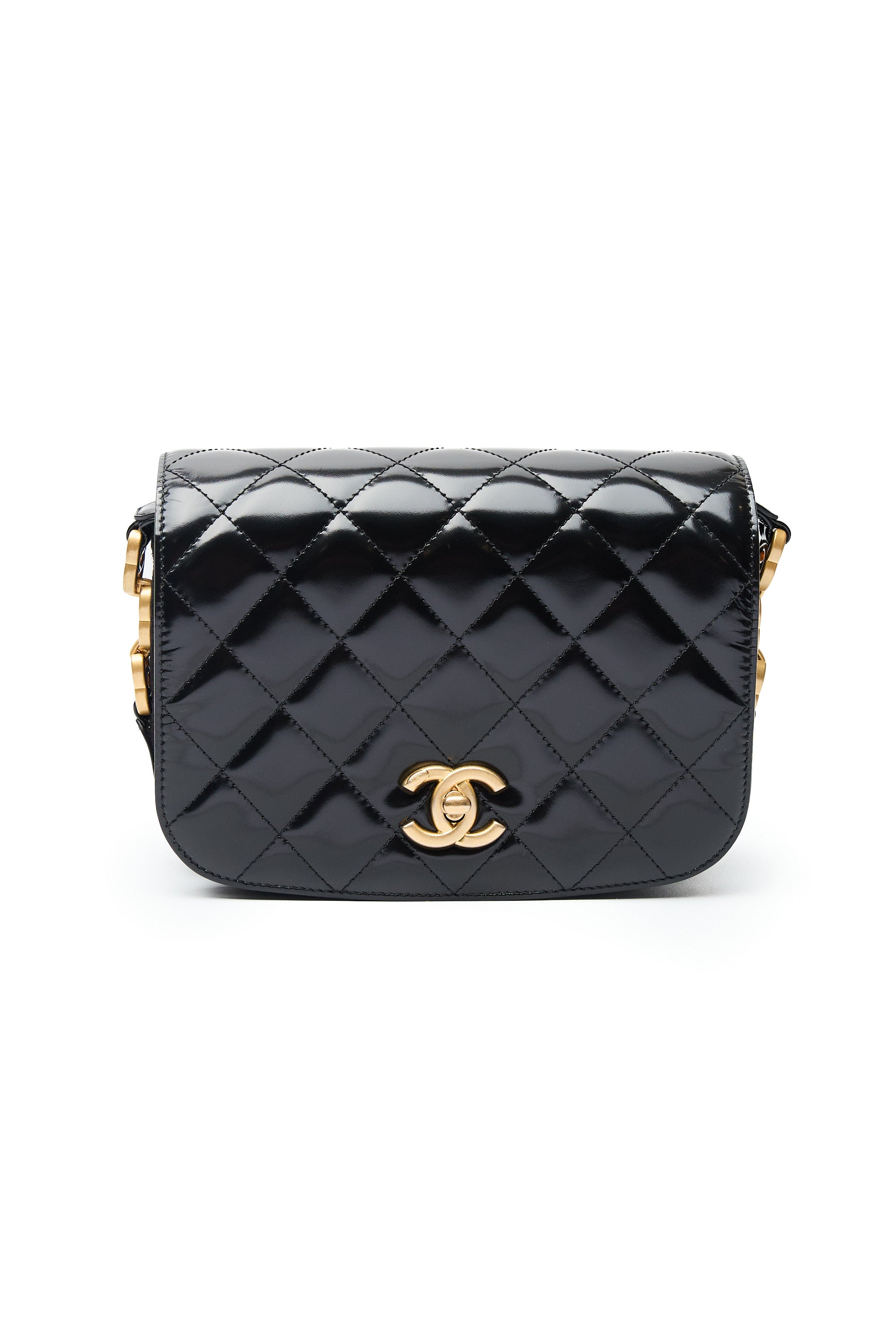 Chanel Black Shiny Calfskin and Suede My Sweet CC Full Flap Messenger Bag
