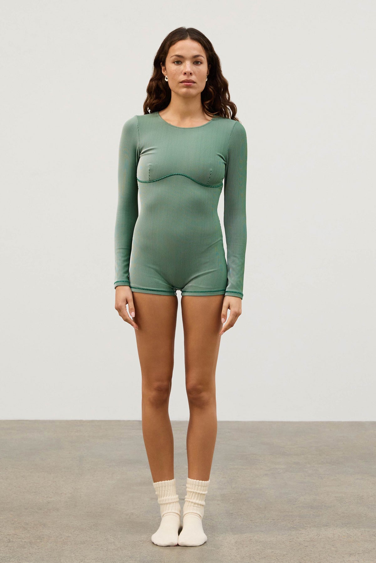 ZULU & ZEPHYR Stripe Rib Bodysuit   Tallow Green