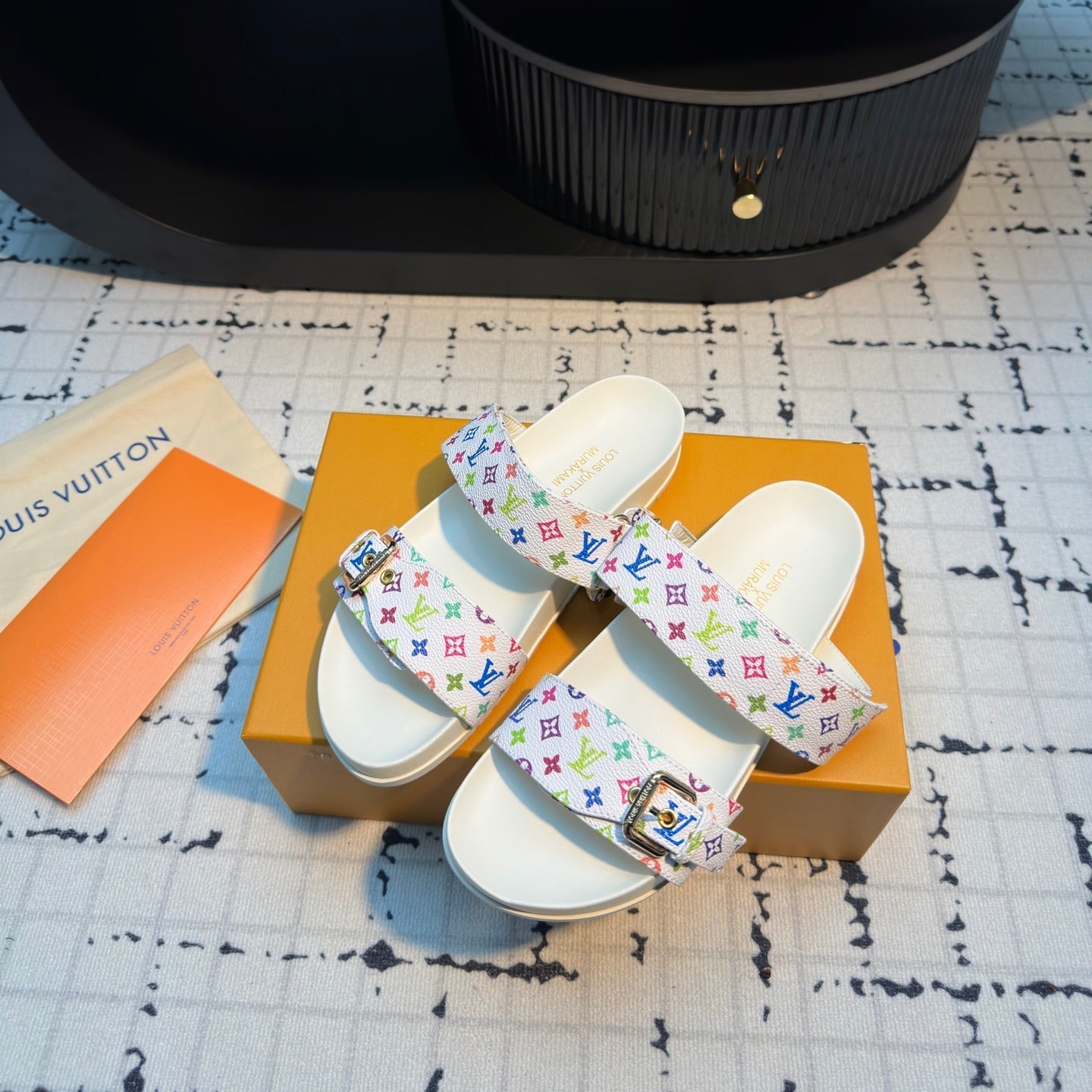 LV SHOE LV LV x TM Bom Dia Flat Comfort Mule White with Monogram Multicolore Leather 218912