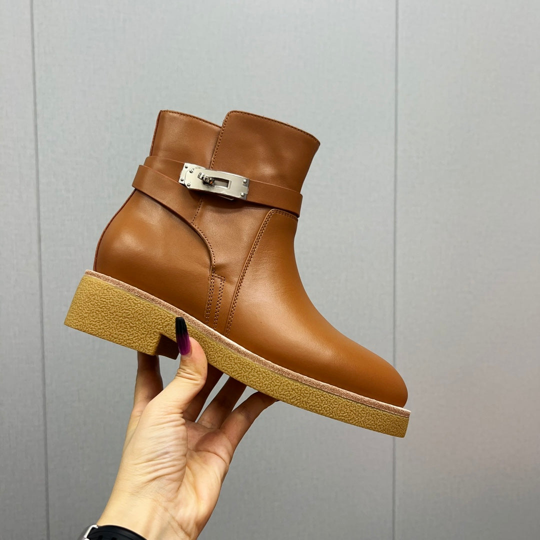 HERMES SHOE HM History Ankle Boot 30mm Brown Cowhide 952481