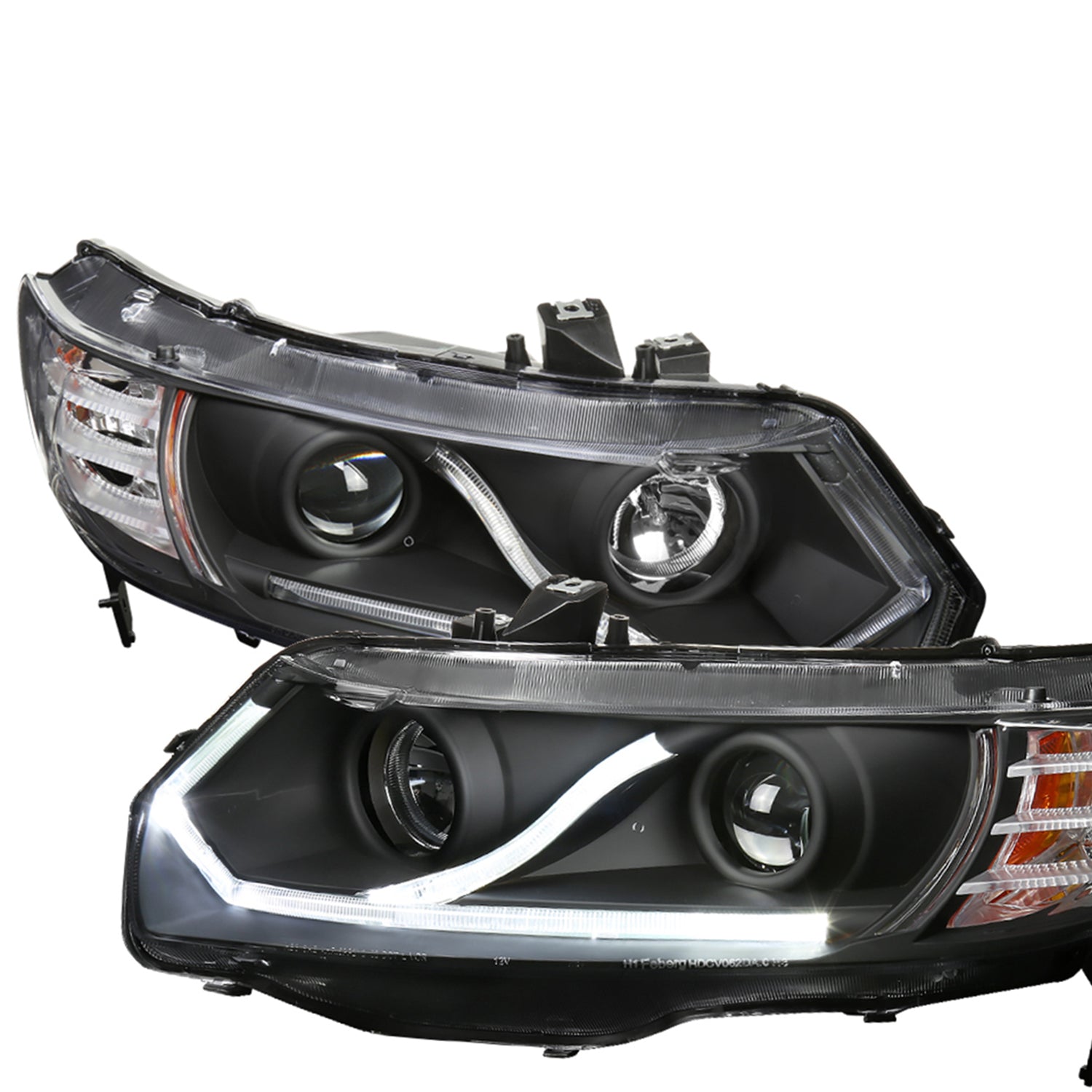 SPEC D TUNING 2006 2011 Honda Civic Coupe Projector Headlights LED Light Strips Matt Black
