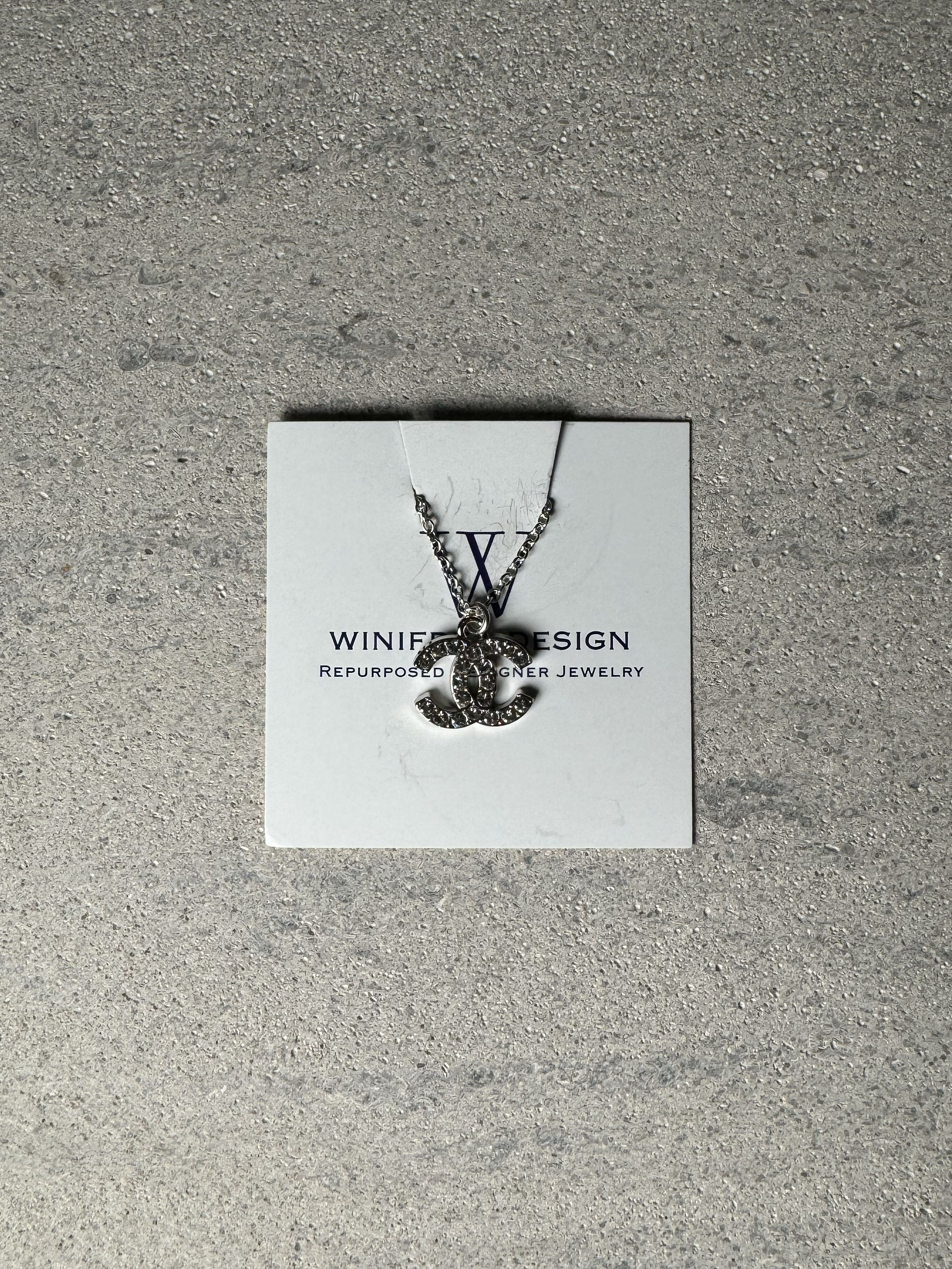 WINIFRED DESIGN Dainty Sterling Silver 18'' Chanel Rhinestone Necklace