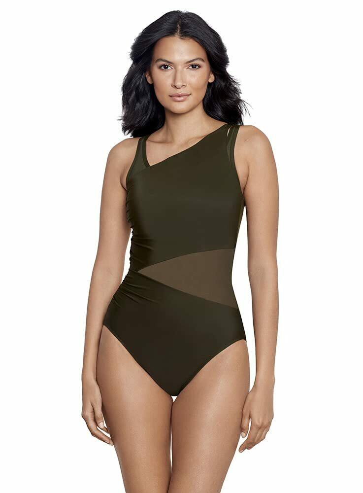 Miraclesuit Women's Swimwear Network Azura Mesh One Piece  Color Nori  Size 10
