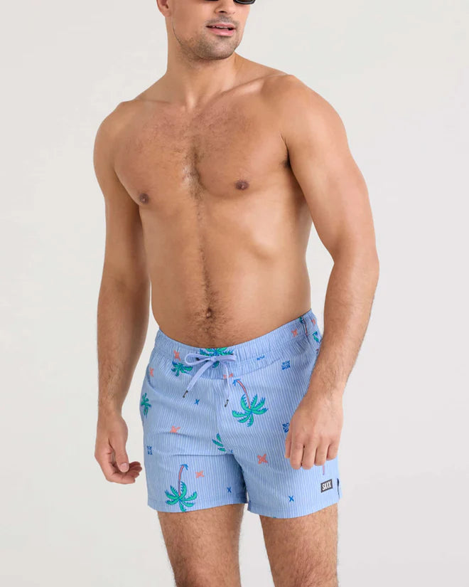 Saxx 5 Inch Oh Buoy 2N1 Volley Swim Trunks   Palmtastic   Bel Air Blue