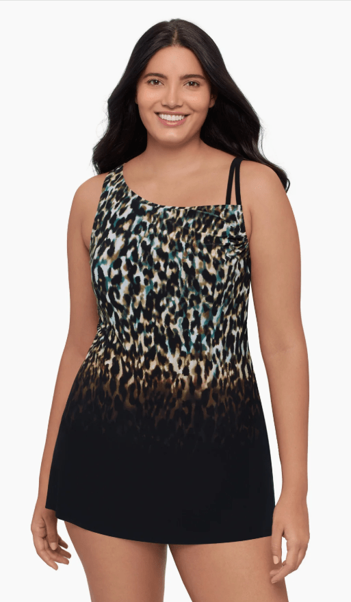TRIMSHAPER ONE SHOULDER SWIMDRESS   LEOPARD IN THE MIST