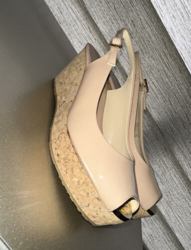 JIMMY CHOO Praise patent leather wedge slingback sandals eur 36.5 us 5.5