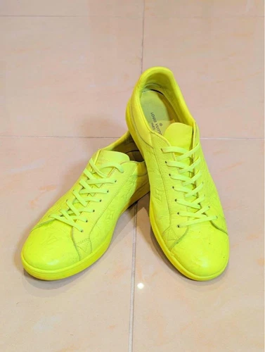 Louis Vuitton Men's Sneakers 9.0US Neon Yellow Leather Low Top 27cm U