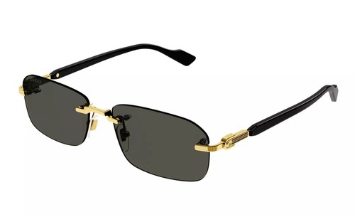 GUCCI Sunglasses GG1221S 001 G Black Grey Lens Small Rectangular Rimless