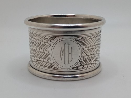 Vintage English Sterling Silver Napkin Ring "HW" or "MH" initials  dated 1946