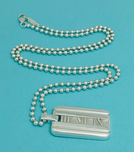 20" Tiffany & Co Atlas Dog Tag Bead Chain Necklace in Silver Mens Unisex