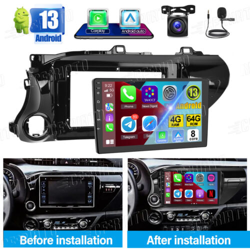 8Core 4+64G Android 13 Car Stereo Radio Apple Carplay For Toyota Hilux 2016 2018