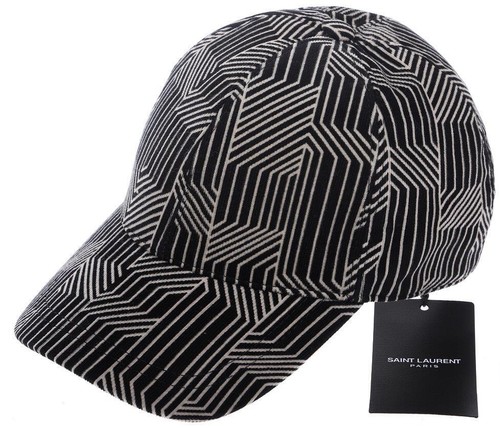 NEW YSL SAINT LAURENT BLACK BEIGE CASQETTE LABYRINTH BASEBALL CAP HAT 59/LARGE