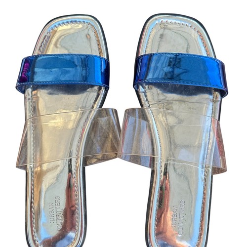 Urban Outfitters Slides Sandals Clear Blue Straps Trendy Flats Size 7