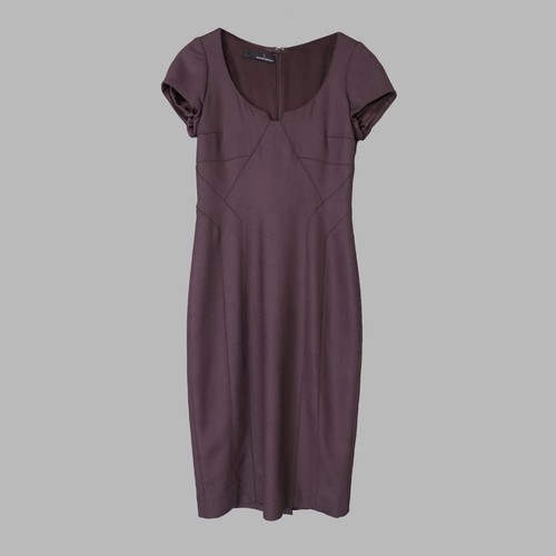 Amanda Wakeley Dark Purple Wool Blend Pencil Dress   UK 10