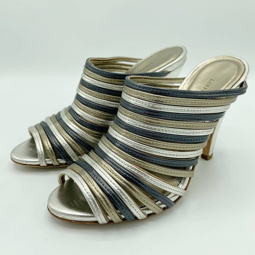 Loeffler Randall Sandals Womens 5.5 Silver Multi Metallic Rue Mule Strappy Heel