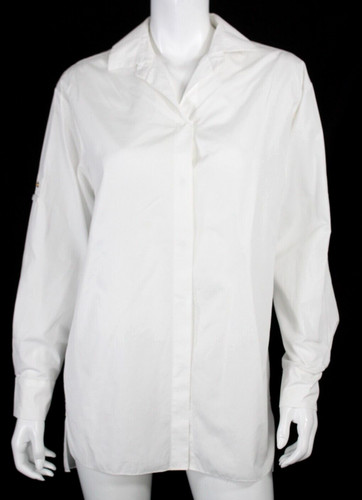ALEXANDRE VAUTHIER White Cotton Roll Tab Sleeve Collared Snap Front Blo 38