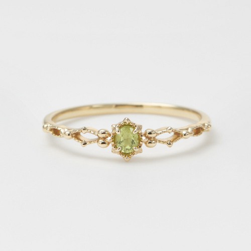 Vintage Oval Cut Olivine Peridot Stone 18K Gold Plated Retro Dainty Open Ring
