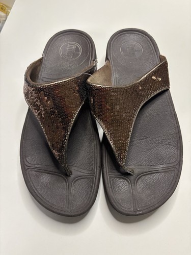 FITFLOP Fit Flop Bronze Sequins Micro Wobble Board Workout Flip Flop Sandals Size 8 (39)