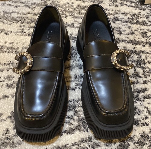 BRANDBLACK GUCCI MOCASSINI IN PELLE SUOLA AD ALETTA DIONISO CRISTALLO CORDOVAN LUX taglia 40 5