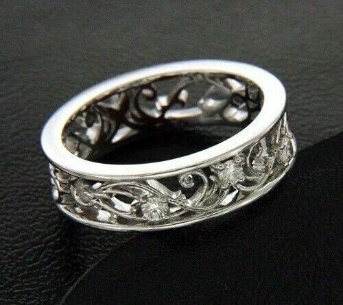 Filigree Lace Design Simulated 0.25CT Round Cut Sapphire 935 Silver Women's Band