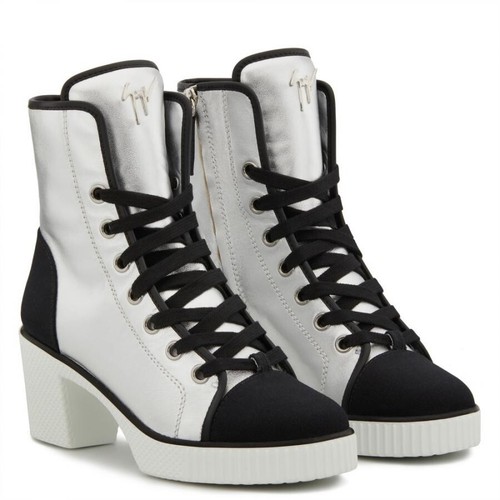 GIUSEPPE ZANOTTI New $825 Giuse Zanotti Nidir 50 Donna Silver Black LaceUp Heel Boot 41.5 11.5