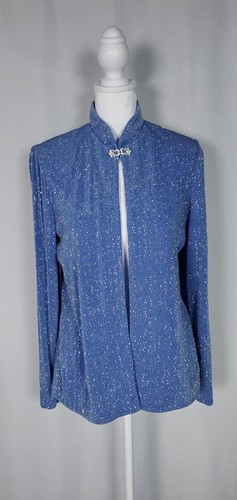 Vintage Alex Evenings Jacket Womens Petite 6 6P Blue Silver Embellished Dressy