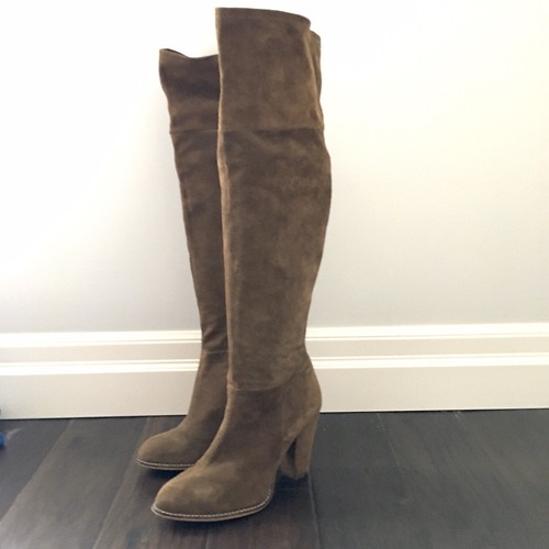 Zara Basic Size 11  EU 41 Brown Suede Side Zip Block Heel Tall Boot Knee Women