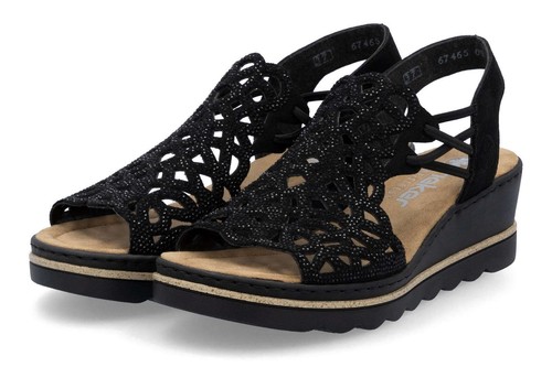 Rieker sandalo nero plateau sandalo elastico zeppa slipper 67465 00